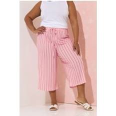 Pink - Women Trousers Yours Stripe Print Culottes - Pink/Red