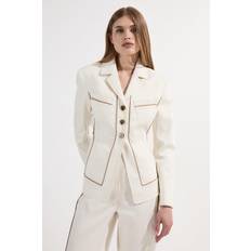 Denim Blazers Karen Millen Tailored Denim Belted Single Breasted Blazer - Ivory