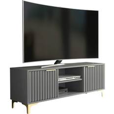 Dark Grey Unit 120 cm Ribbed Doors TV Bench