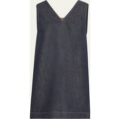 Short V-Neck Denim Tank Dress with Monili Insert - C001 DENIM