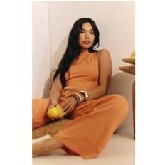 PrettyLittleThing Textured Drawstring Straight Leg Trousers - Orange