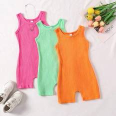 Black Jumpsuits Children's Clothing Shein Casual Classic Fashion Ribbed Camisole & Shorts Jumpsuit - Black/Khaki/Rose Red