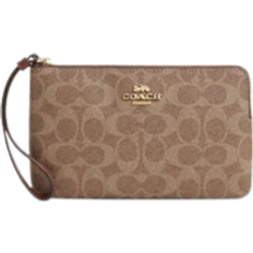 Coach Large Corner Zip Wristlet In Signature Canvas - Gold/Tan/Brown