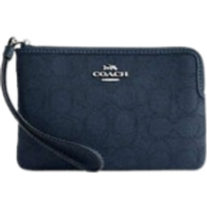 Coach Corner Zip Wristlet In Signature Jacquard - Non Leather/Silver/Denim/Dark Denim