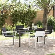 Lounge Patio Dining Sets Berkfield Home 5 Piece Garden with Cushions White Textilene and Steel Patio Dining Set
