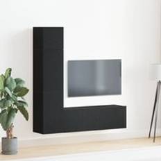 Black Wall Cabinets Berkfield Home 3 Piece Wall-mounted TV Set Black Oak Wall Cabinet
