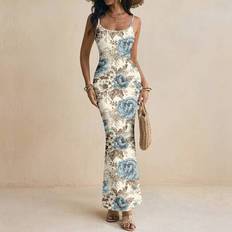 Shein Multicolor Spaghetti Strap Sleeveless Elegant All Over Print Floral Plants - Multicolor