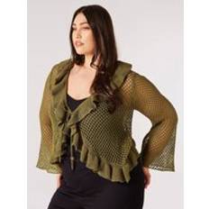 Green Cardigans Apricot Curve Open Knit Ruffle Cardigan - Khaki