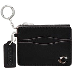 Coach Wavy Zip Card Case In Leather With Key Ring - Black
