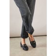 Wedge Loafers Good For The Sole Avenelle Faux Leather Snaffle Detail Sock Comfort Wedge Moccasin Loafers - Black