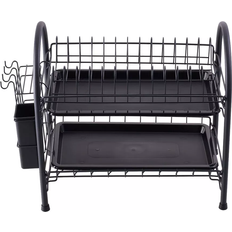 2 Tier Rack Cutlery Holder Plate Rack Kitchen Sink with Drip Tray Dish Drainer 25cm