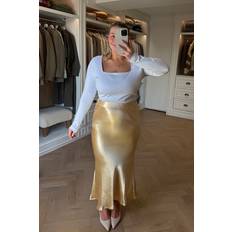 Gold Skirts In The Style Gold Satin Midi Skirt