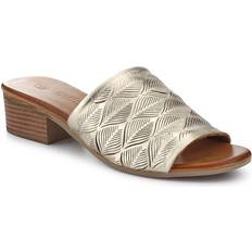 Leather Block-Heeled Mules - Gold