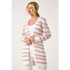 Sequins Tops Roman Petite Stripe Pointelle Knit Cardigan - Light Pink