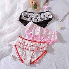 White Knickers Children's Clothing Shein Cute & Sweet Ruffle Trim Cat Print Girl Panties - Pink/Black