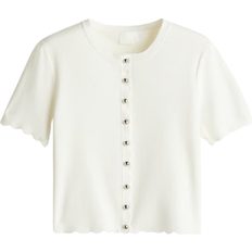 Dam - Slim Koftor H&M Scalloped Fine-Knit Cardigan - White