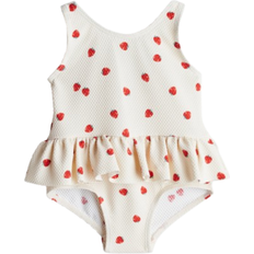 92/98 Badkläder Barnkläder H&M Flounced Swimsuit - Cream/Strawberries (1121142005)