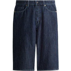 H&M High Knee Denim Shorts - Dark Denim Blue/Striped