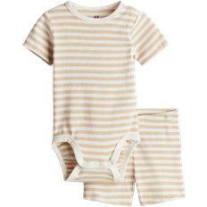 H&M Ribbed Cotton Set 2-piece - Light Beige/Striped (1147423015)