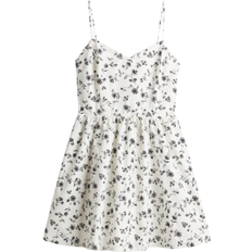 H&M Cotton Dress with Flared Skirt - White/Floral