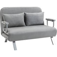 Homcom Fabric Convertible 2 Seater Bed w/ 2 Pillows, Light Grey Sofa 111cm 2 Seater