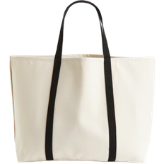 H&M Cotton Canvas Beach Bag - Cream/Black