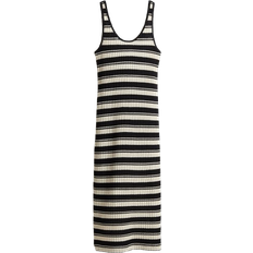 H&M Rib-Knit Dress - Black/Striped