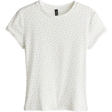 H&M Lace Trimmed Ribbed T-shirt - White