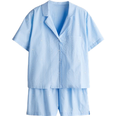 H&M Pyjama Shirt And Shorts - Light Blue/Swans