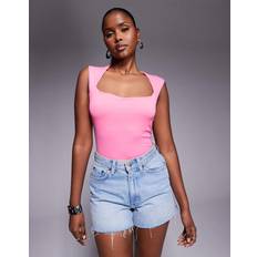 Pink Bodysuits River Island Square Neck Bodysuit - Pink