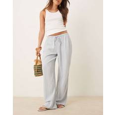 Abercrombie & Fitch Trousers Abercrombie & Fitch Wide Leg Linen Blend Pull On Tie Trousers Blue Stripe