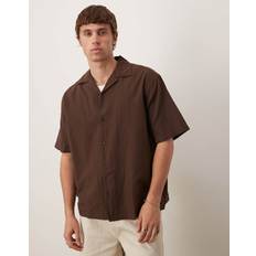 Selected Homme Revere Collar Linen Blend Shirt - Brown