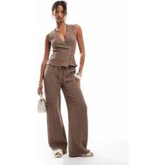 Trouser co ord Pull&Bear Crinkle Textured Straight Leg Trouser Co-Ord - Taupe/Brown