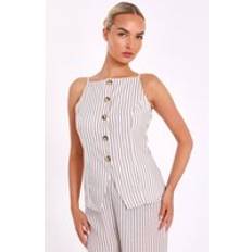 Beige Vests Quiz Stone Striped Boat Neck Waistcoat - Beige