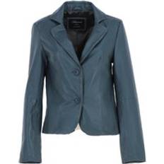 Leather Blazers Ashwood Handbags Angelica Real Leather Two Button Blazer - Grey