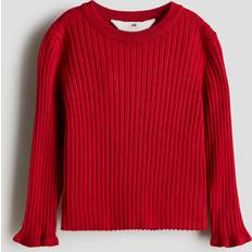 Round Knitted Sweaters Children's Clothing H&M Girls Red Rib-knit Jumper - Red