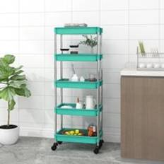 Turquoise Trolley Tables Berkfield Home 5-Tier Kitchen Turquoise 42 x 29 x 128 cm Iron and ABS Black One Size Trolley Table