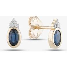 Gold - Sapphire Earrings T.H.Baker 9ct Yellow Gold Oval Sapphire & Diamond Stud Earrings - Blue