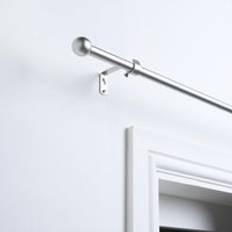 Grey Curtain Accessories OHS Curtain Pole Extendable Metal Finnials Ball End Rings 120 cm Grey