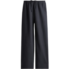 H&M Straight Linen-Blend Trousers - Dark Gray