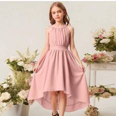 Girls Dresses Shein Tween Girls Crew Neck Crinkle Sleeveless Chiffon Ruched Cinching Waist A-Line Dress - Elegant