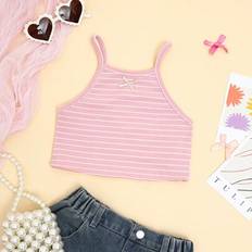 Pink Tank Tops Children's Clothing Shein Girls Striped Bow Decor Camisole