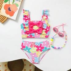 Zipper Bathing Suits Children's Clothing Shein Cute Floral Printed Swimsuit With Bow Decor - Assorted Prints