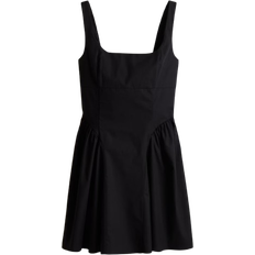 H&M Open-Back Cotton Poplin Dress - Black