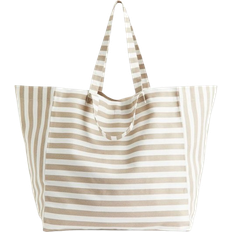 H&M Cotton Canvas Beach Bag - Beige/Striped