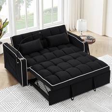 Dinosisco Dinosisco 3-in-1 Convertible Futon Bed Loveseat Sleeper with Phone Stand USB Black Velvet Sofa 54.7" 2 Seater