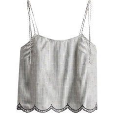 H&M Embroidered Tie-Strap Top - White/Black Striped