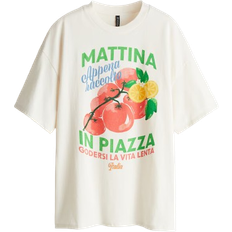 H&M Oversized Motif Detail T-shirt - White/Mattina