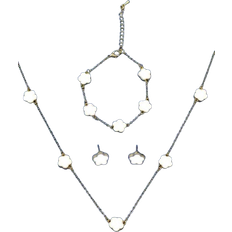 Shein 1Pc,4set Simple & Stylish Five-Petal Flower Copper Pendant Necklace, Earrings, Bracelet For Birthday, Date Gift Classy Aesthetic,Glittering Accessories