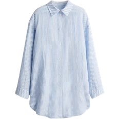 H&M Linen Beach Shirt - White/Blue Striped